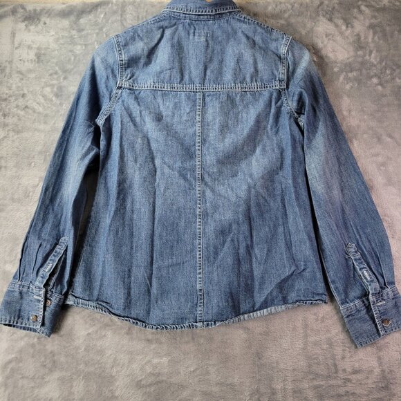 Merona western Womens Denim Chambray Button Up Shirt XS Blue Westerncore Casual - Picture 9 of 10
